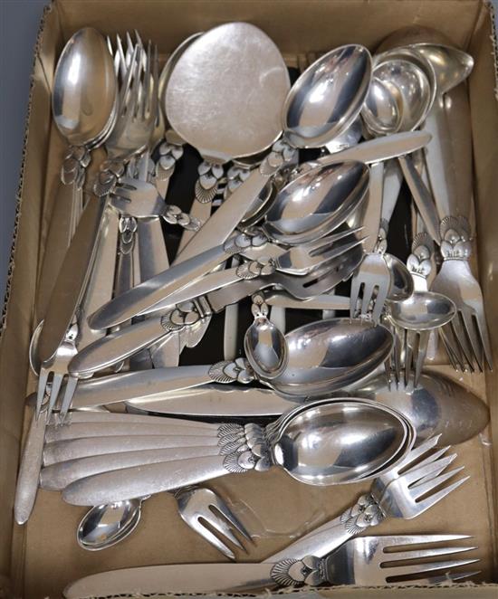 A part canteen of Danish George Jensen sterling Cactus pattern flatware, comprising forty five items